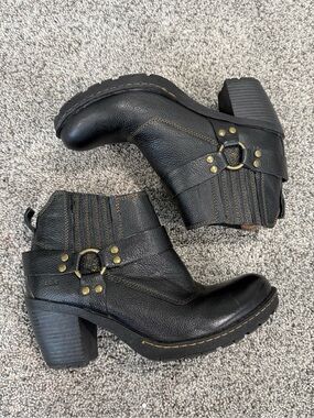 BOLO By Born Ankle Booties Block Heel Harness Black Leather Boho Women’s US 9